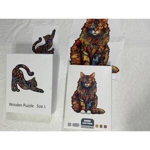 Lot of 2 Wooden Cat‎ Puzzles UNIQUE BRAIN TEASERS